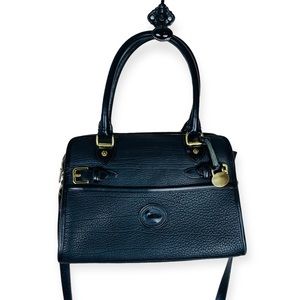 DOONEY & BOURKE Vintage Black Leather Crossbody Handbag Brass Buckle Classic